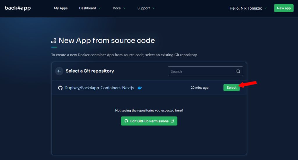 Back4app Containers Connect Repository