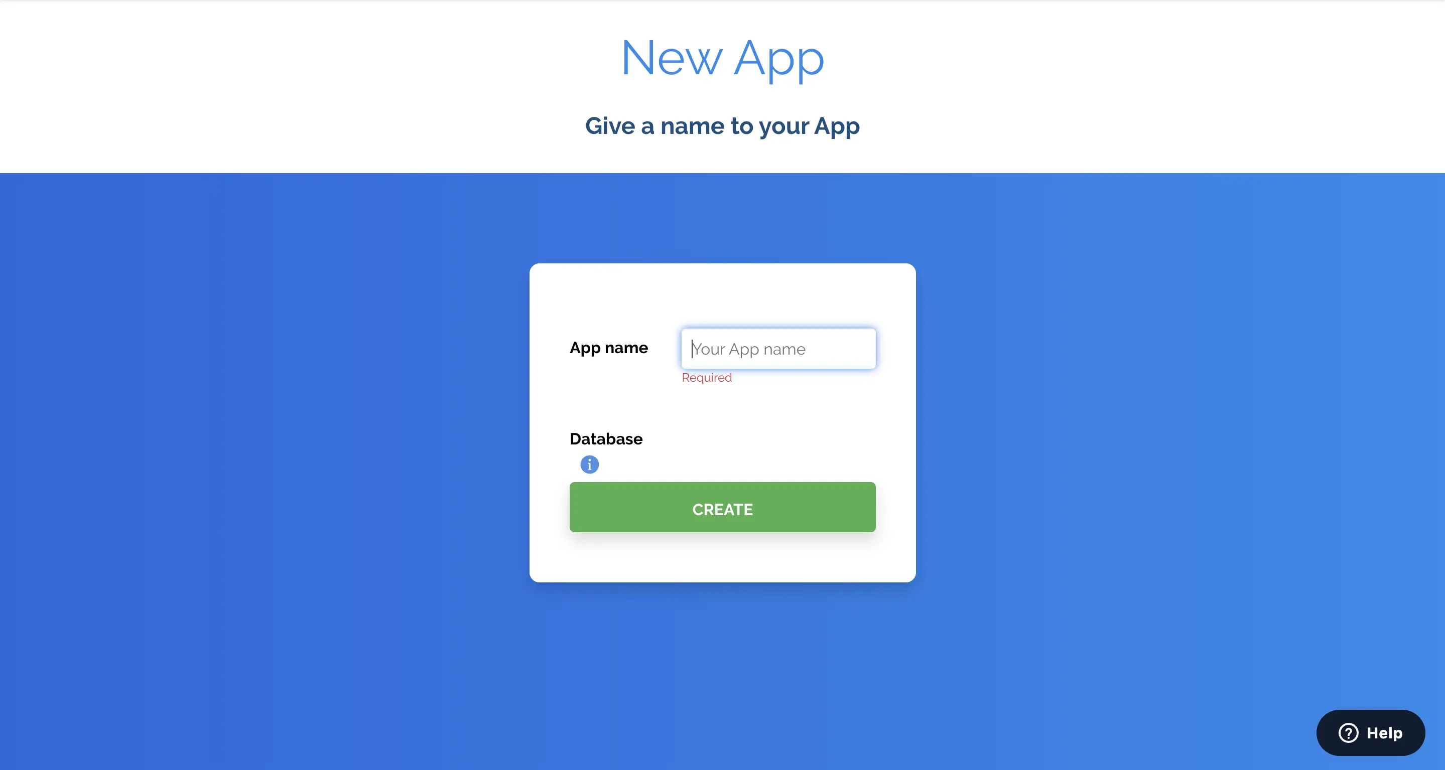Back4app create new app page 